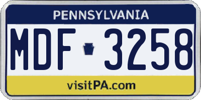 PA license plate MDF3258