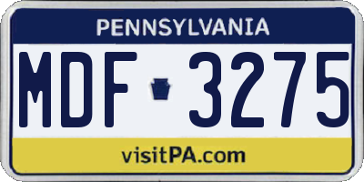 PA license plate MDF3275