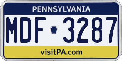 PA license plate MDF3287