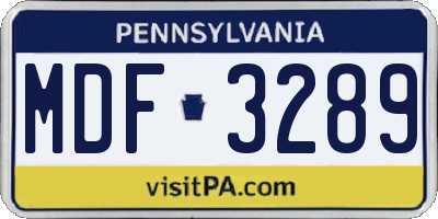 PA license plate MDF3289