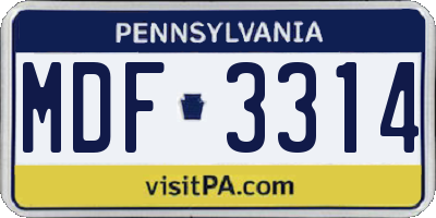 PA license plate MDF3314
