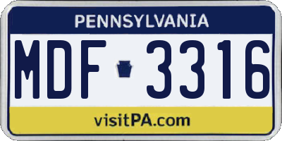 PA license plate MDF3316