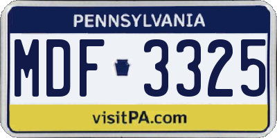 PA license plate MDF3325