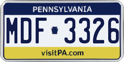 PA license plate MDF3326
