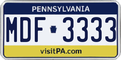 PA license plate MDF3333