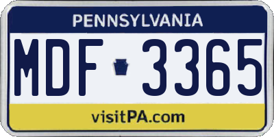 PA license plate MDF3365
