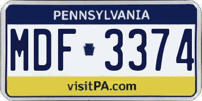 PA license plate MDF3374