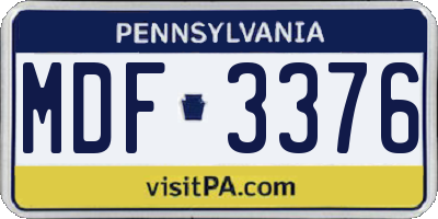 PA license plate MDF3376