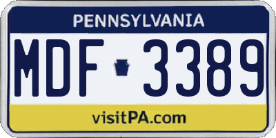 PA license plate MDF3389