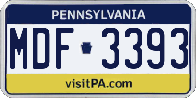 PA license plate MDF3393