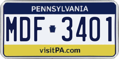 PA license plate MDF3401