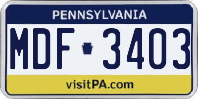 PA license plate MDF3403