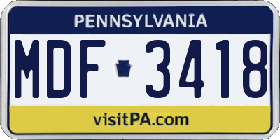 PA license plate MDF3418