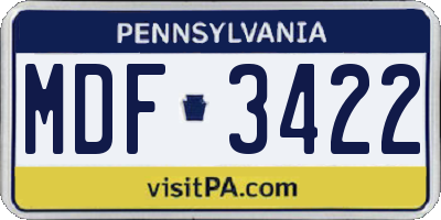 PA license plate MDF3422