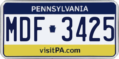 PA license plate MDF3425