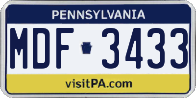 PA license plate MDF3433