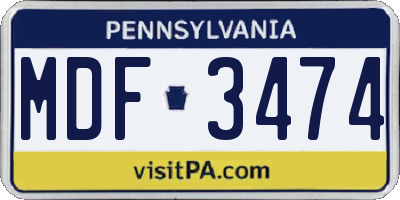 PA license plate MDF3474