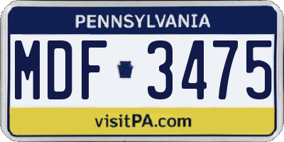 PA license plate MDF3475