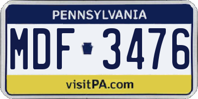 PA license plate MDF3476