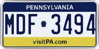PA license plate MDF3494
