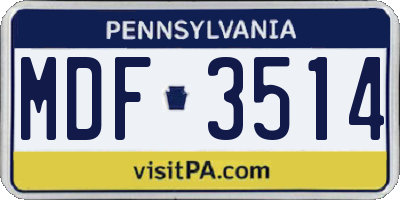 PA license plate MDF3514