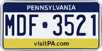 PA license plate MDF3521