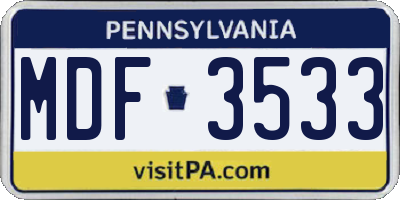 PA license plate MDF3533