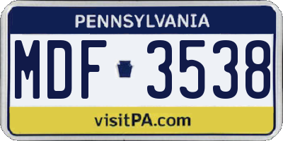 PA license plate MDF3538