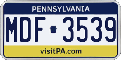 PA license plate MDF3539