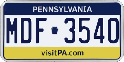 PA license plate MDF3540