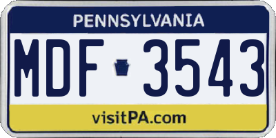 PA license plate MDF3543