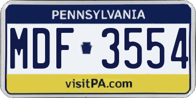 PA license plate MDF3554