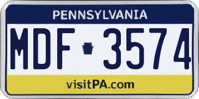 PA license plate MDF3574
