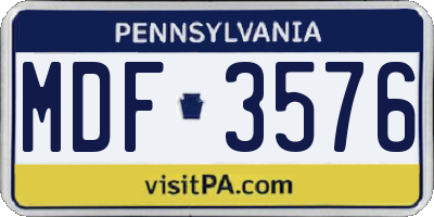 PA license plate MDF3576