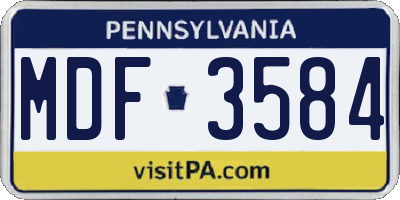 PA license plate MDF3584