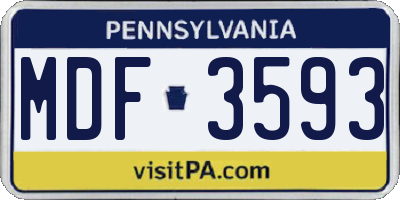 PA license plate MDF3593