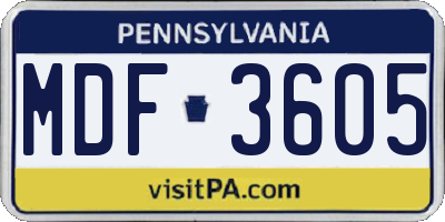 PA license plate MDF3605