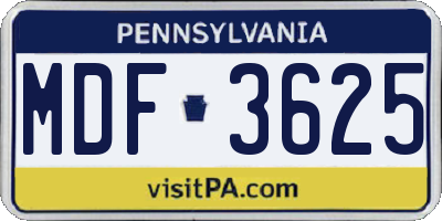 PA license plate MDF3625