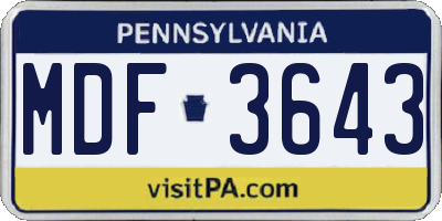 PA license plate MDF3643