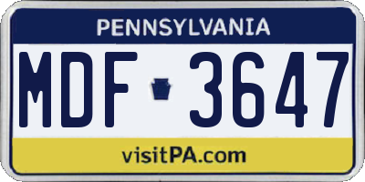 PA license plate MDF3647