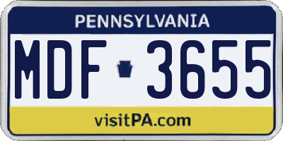 PA license plate MDF3655