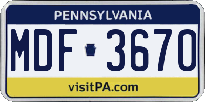 PA license plate MDF3670