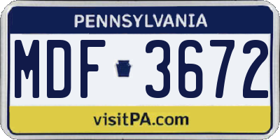 PA license plate MDF3672