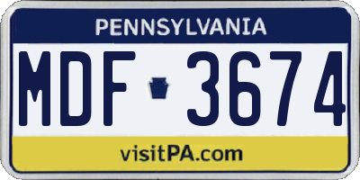 PA license plate MDF3674