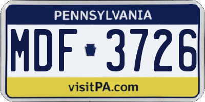 PA license plate MDF3726