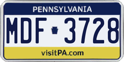 PA license plate MDF3728