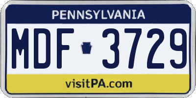 PA license plate MDF3729