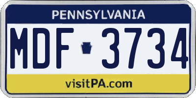 PA license plate MDF3734