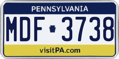 PA license plate MDF3738