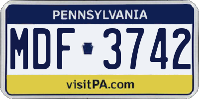 PA license plate MDF3742